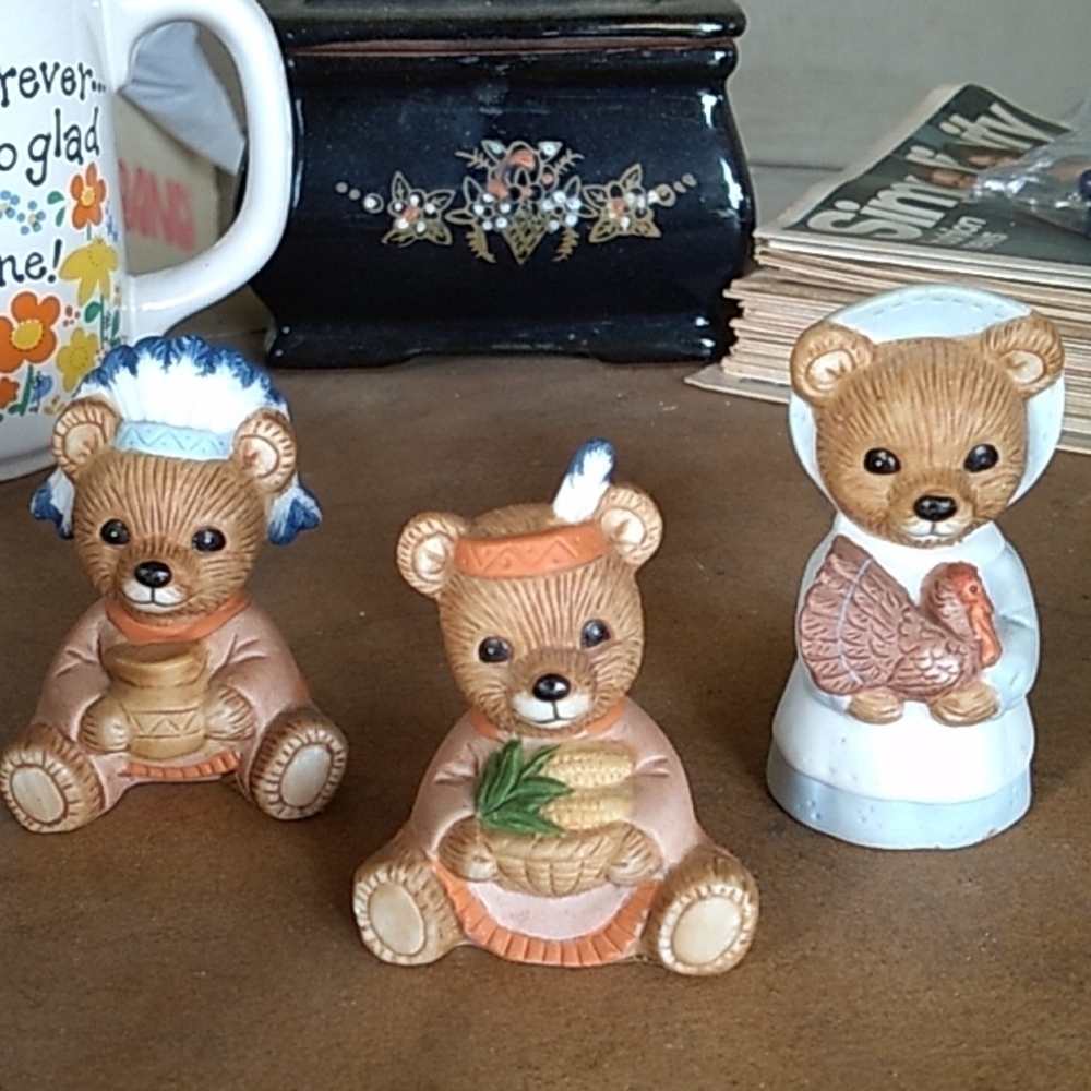 Vintage 1980s Homco Home Interiors Thanksgiving bears 🐻 #5312